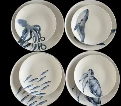 Ocean Grace Watercolor Sea Creature Plate Set suppliers
