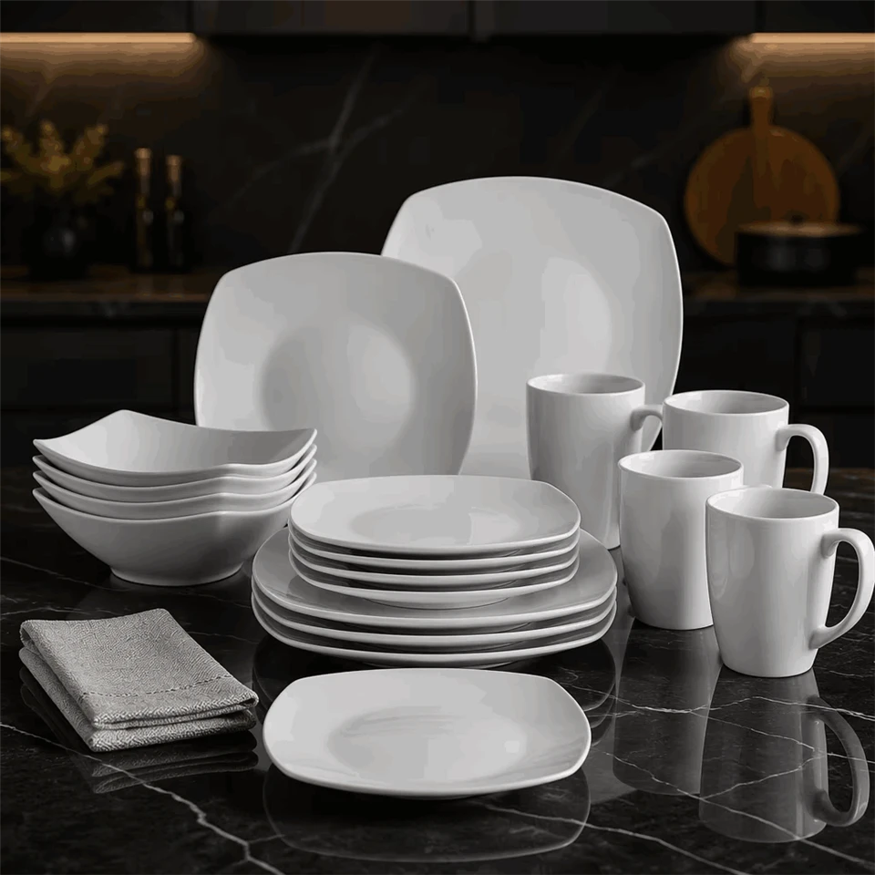 16 Piece Square Shaped White Porcelain Dinnerware Set suppliers