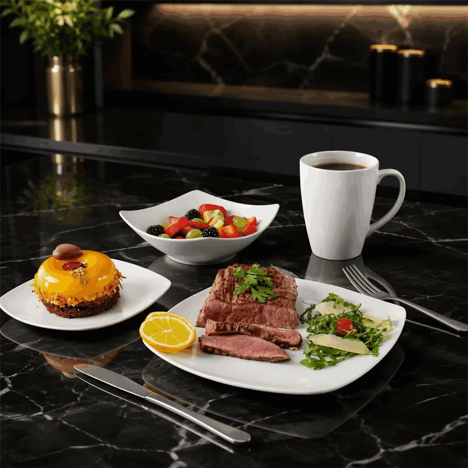 16 Piece Square Shaped White Porcelain Dinnerware Set price