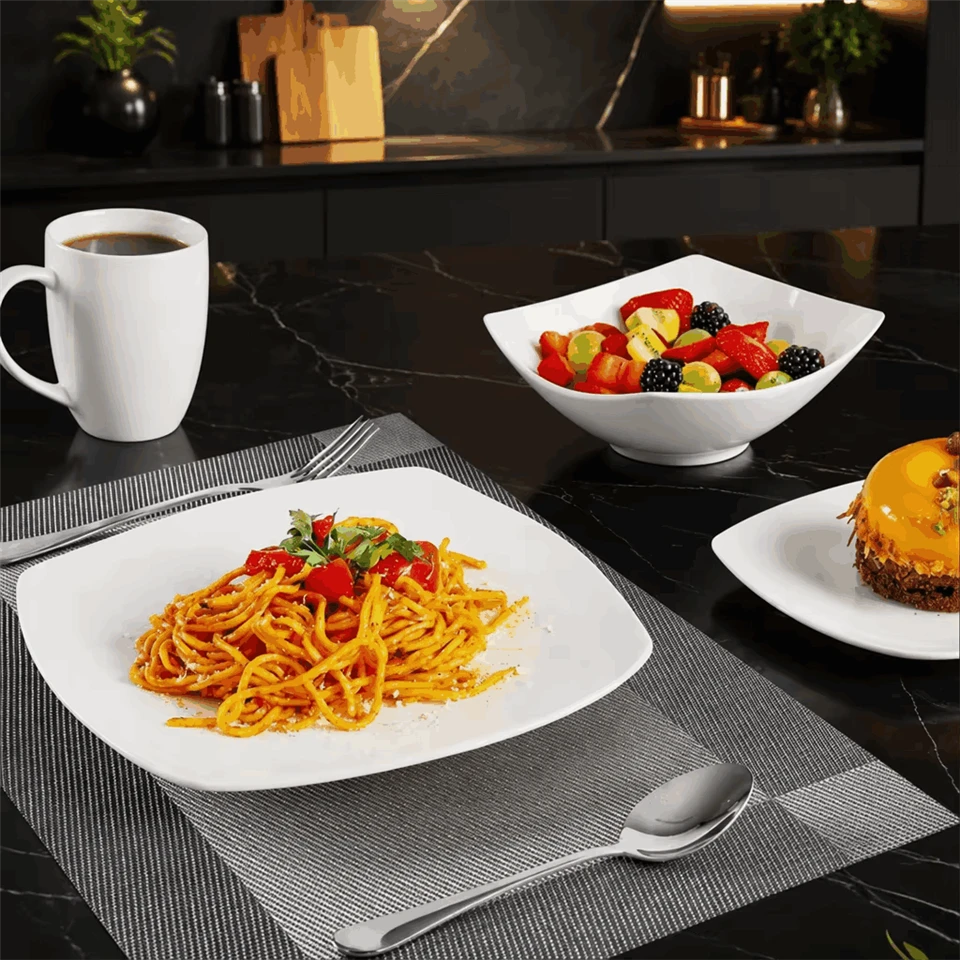 16 Piece Square Shaped White Porcelain Dinnerware Set high quality