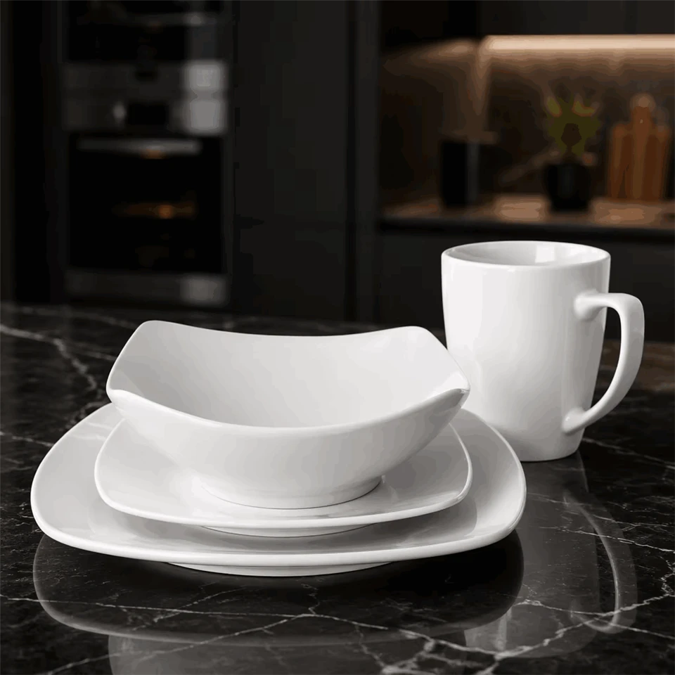 16 Piece Square Shaped White Porcelain Dinnerware Set best