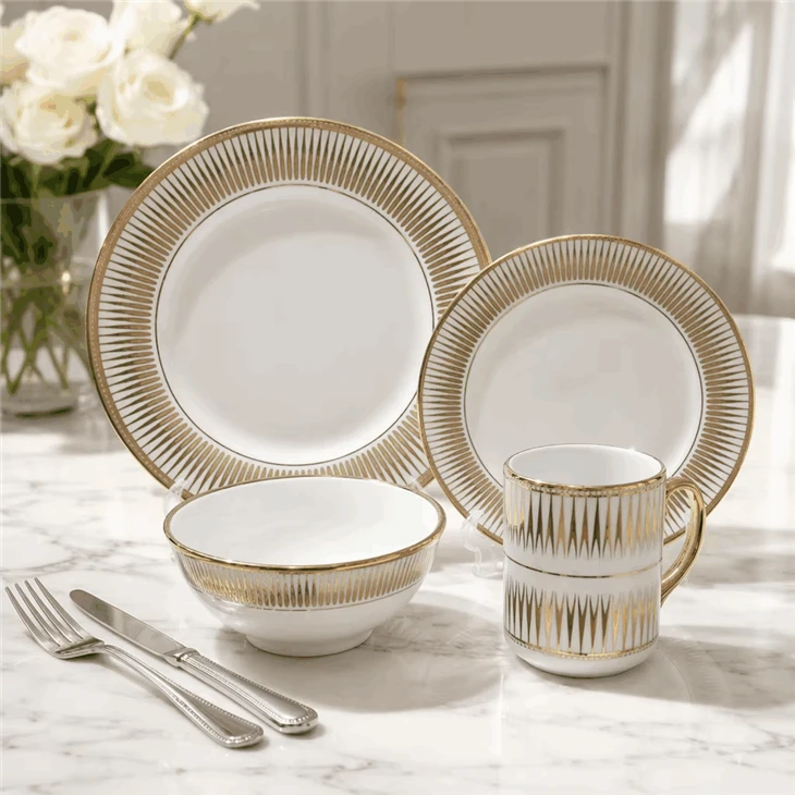 16 Pieces Luxury Gold Rim Electroplated Ceramic Dinner Set