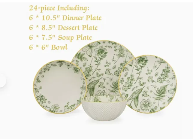 24PCS Leaf Relief Ceramic Dinnerware Set