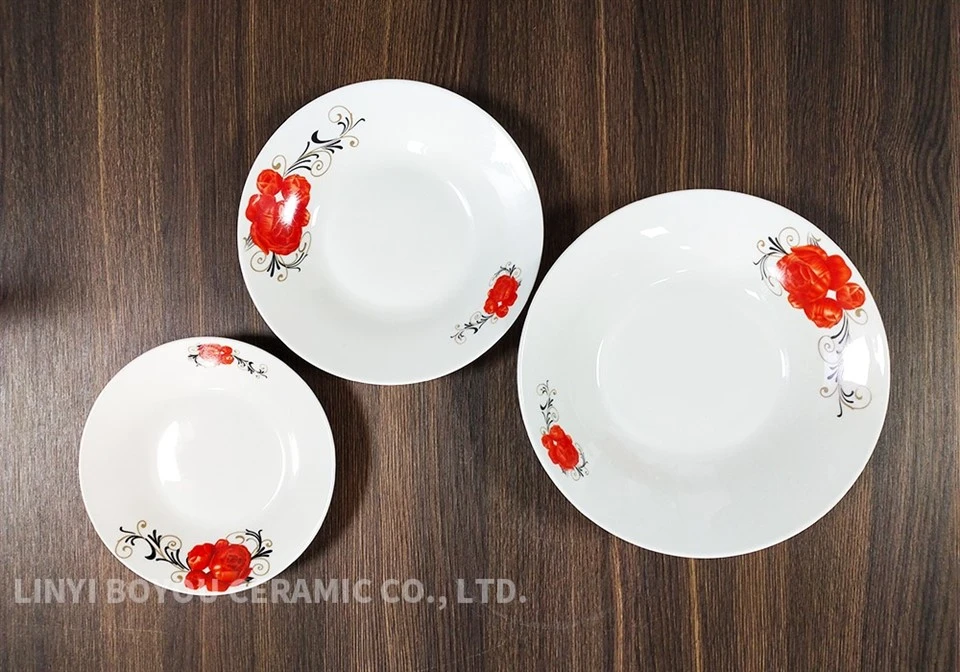 Red Flower Decal Porcelain Plate high quality
