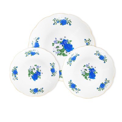 Classic Cobalt Blue Rose Scalloped Ceramic Dinnerware Set high quality