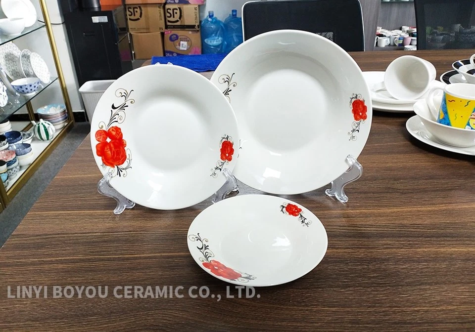Red Flower Decal Porcelain Plate factory