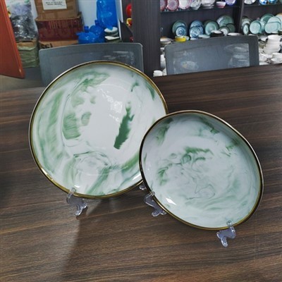Jade Swirl Porcelain Tableware Collection With Gold Trim factory