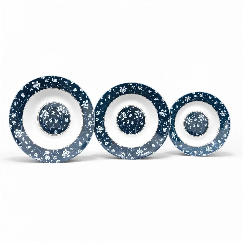 Blue And White Porcelain Peacock Floral Printed 3 Sizes Ceramic Plate Set best