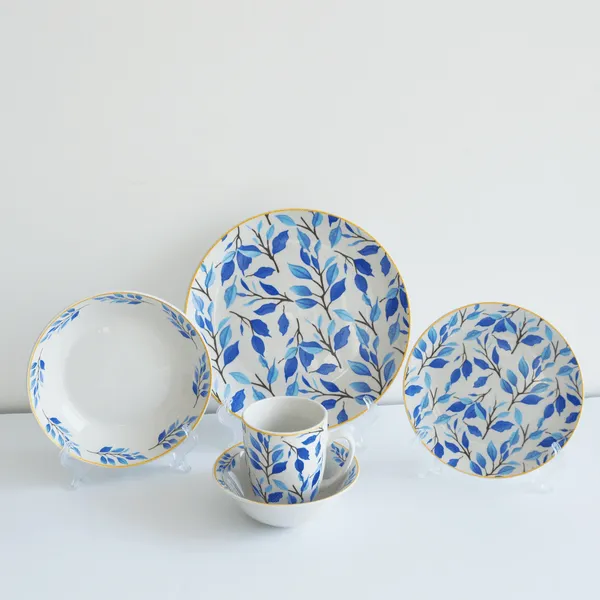 Blue Leaf Branch Ceramic Dinnerware Set