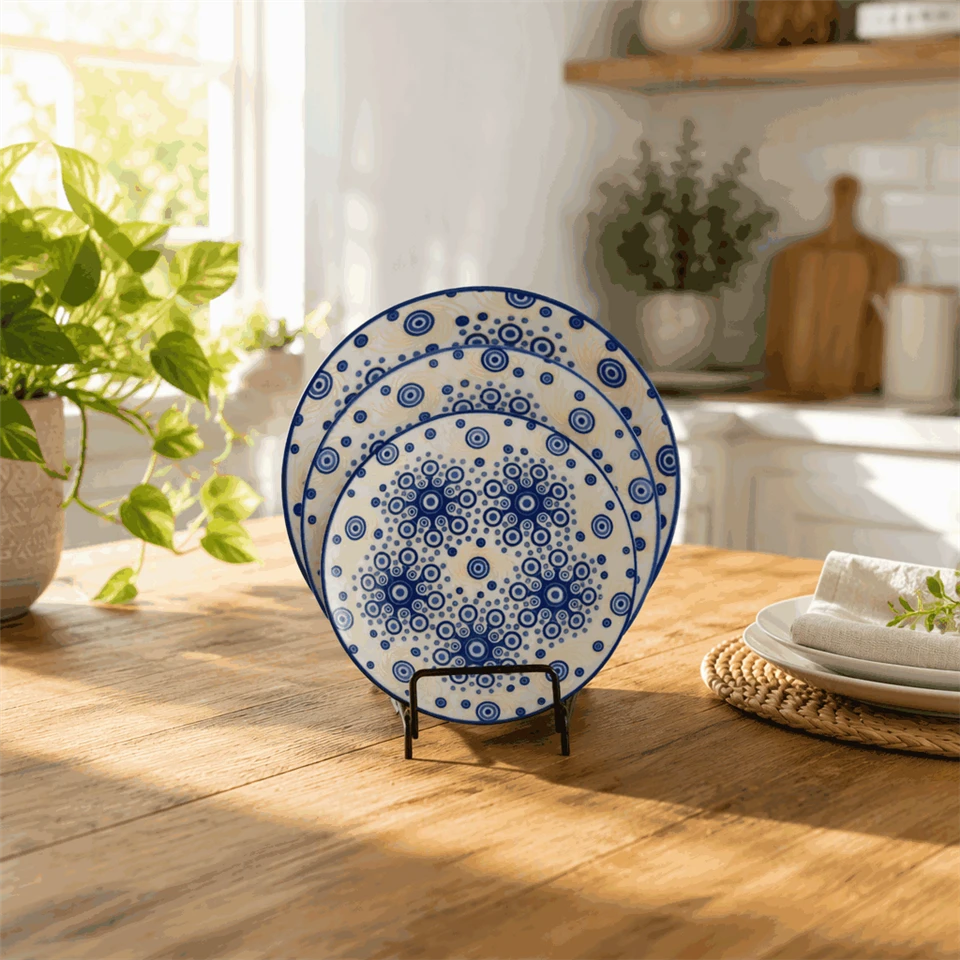 Bohemian Blue Concentric Circles Ceramic Dinnerware Set suppliers