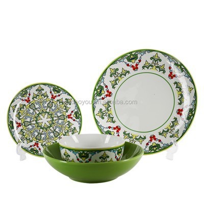 Bohemian Floral Green Ceramic Dinnerware Set high quality