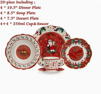 Premium Holiday Santa Holly Berry Porcelain Dinner Plate Soup Bowl Cup Set high quality