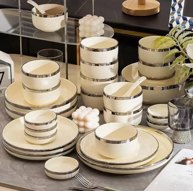 Ceramic Dinner Ware Set With Stylish Silver Accents factory