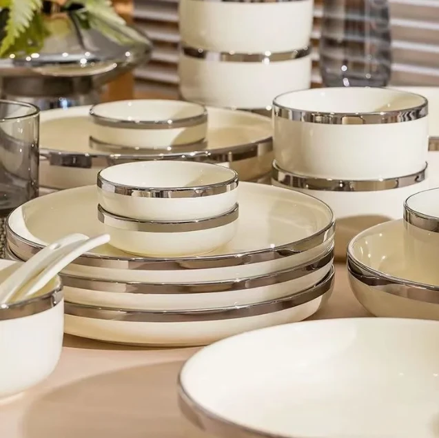 Ceramic Dinner Ware Set With Stylish Silver Accents