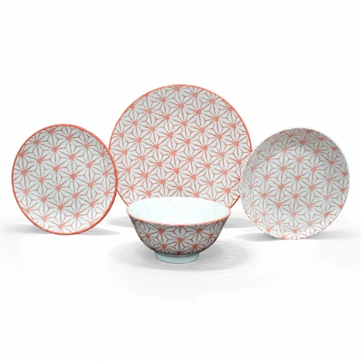 Ceramic Dinnerware Set,porcelain Bowl Plate,japanese Style Tableware,asanoha Print,geometric Printed Ceramic,home Kitchen Table Set