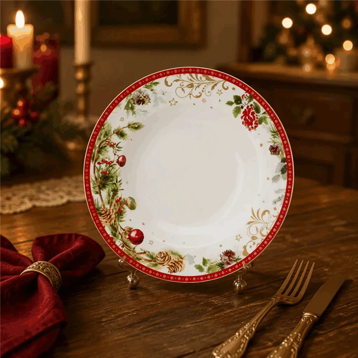 Christmas Themed Holiday Tree & Pinecone Pattern Tableware high quality