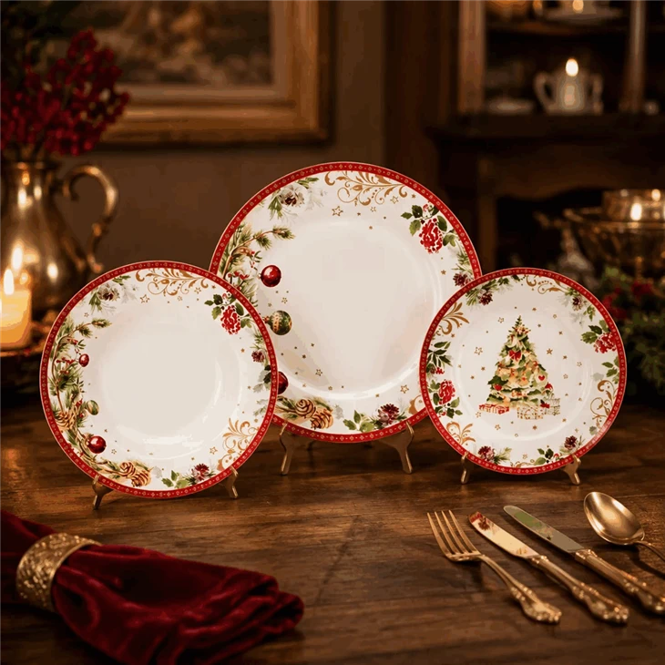 Christmas Themed Holiday Tree & Pinecone Pattern Tableware