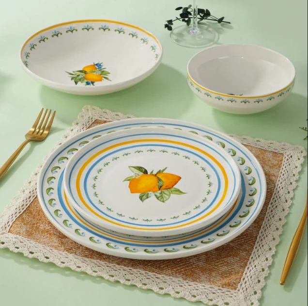 Colorful Lemon New Arrival Fruit Decal Ceramic Dinner Set