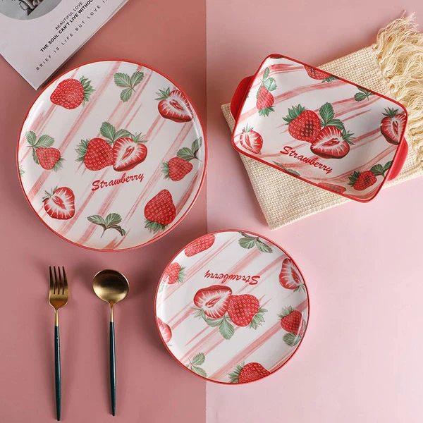 Cute Strawberry Printed Ceramic Tableware Set high quality