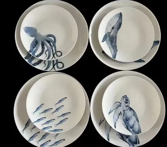 Ocean Grace Watercolor Sea Creature Plate Set