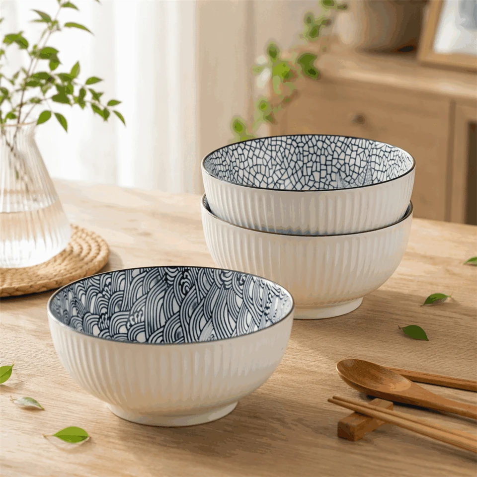 Embossed Ceramic Ramen Bowl Set best