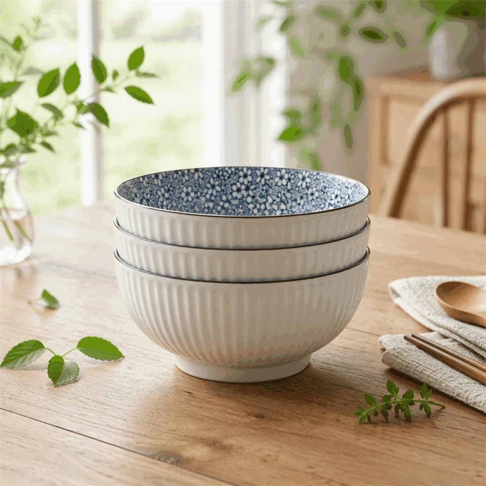 Embossed Ceramic Ramen Bowl Set high quality