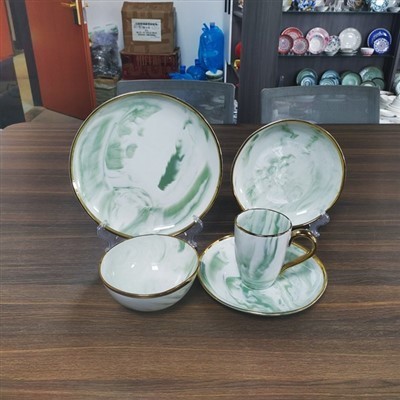 Jade Swirl Porcelain Tableware Collection With Gold Trim high quality