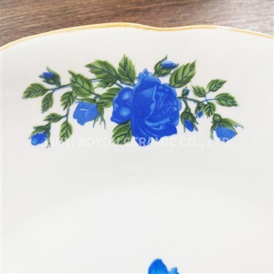 Classic Cobalt Blue Rose Scalloped Ceramic Dinnerware Set factory