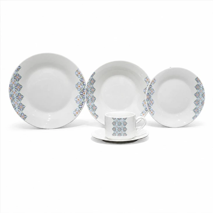 Geometric Floral Tile Pattern Ceramic Dinnerware Set, Porcelain Plates Mugs For Home Kitchen Dining