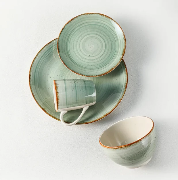 Hand‑Painted Swirl Glaze Green Ceramic Dinnerware Set suppliers