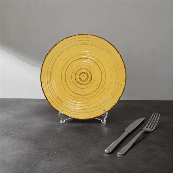 Hand Painted Yellow Swirl Stoneware Dinnerware Set factory