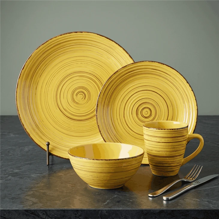 Hand Painted Yellow Swirl Stoneware Dinnerware Set suppliers