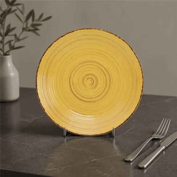 Hand Painted Yellow Swirl Stoneware Dinnerware Set best
