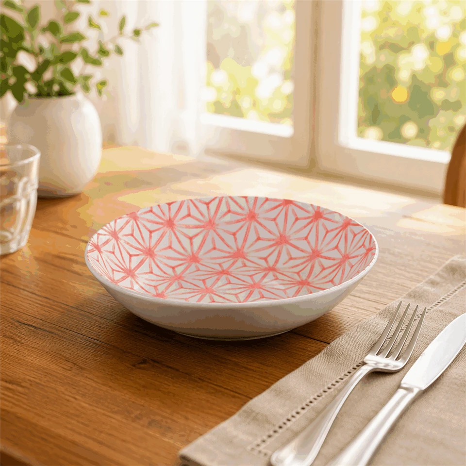 Japandi Style Red Asanoha Print Porcelain Tableware best