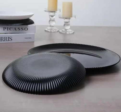 Luxury Vertical Stripe Black Ribbed Opal Glassware Dinner Set best