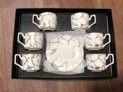 Marble Gold Rim Coffee Cup & Saucer Set high quality