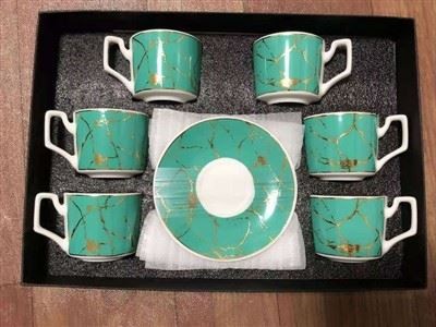 Marble Gold Rim Coffee Cup & Saucer Set factory