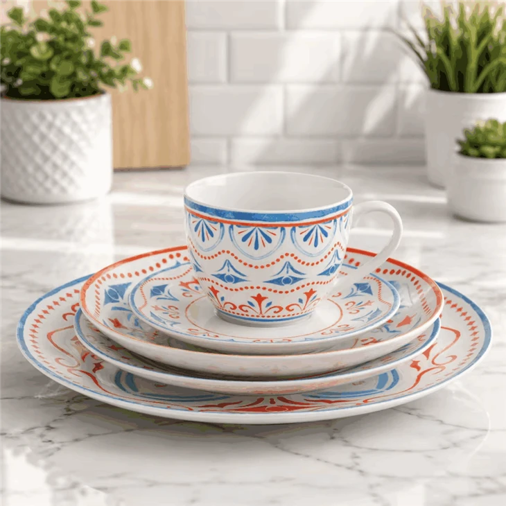 Mediterranean Bohemian Red & Blue Print Ceramic Dinner Set price