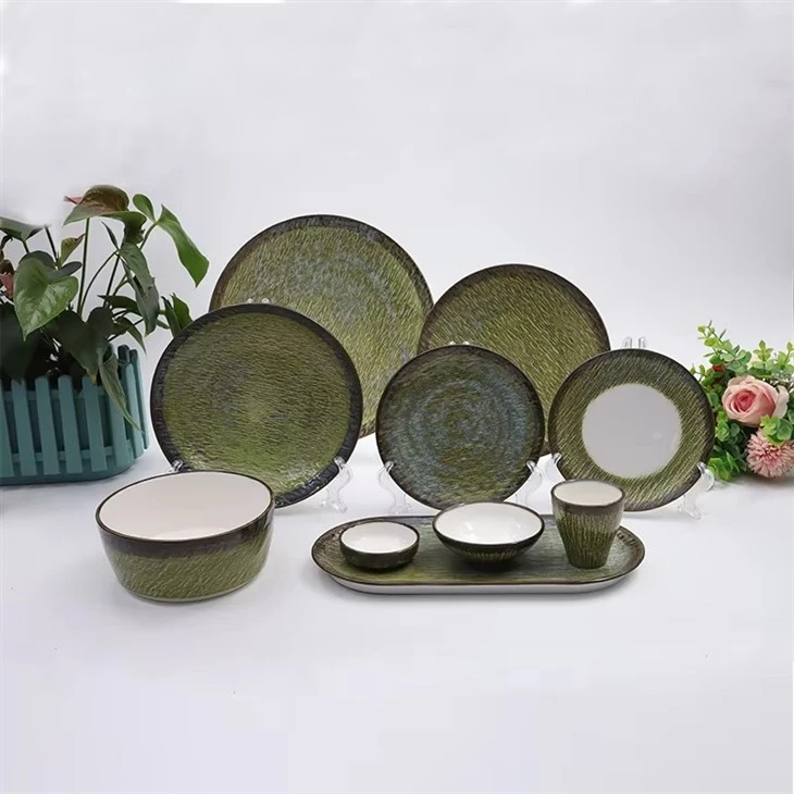 Moss Green Reactive Glaze Stoneware Tableware Factory Supply