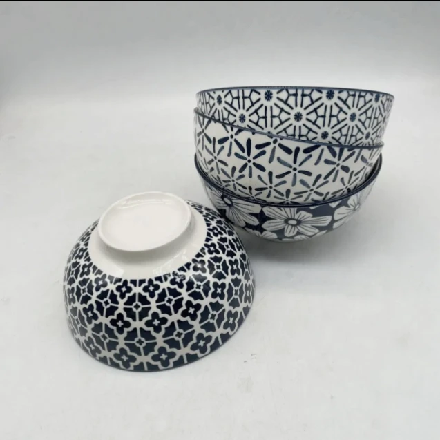 Multi-pattern Blue & White Ceramic Bowls