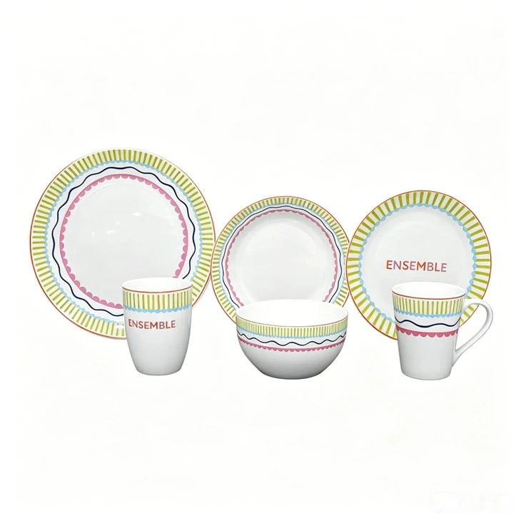 Decal‑Printed Porcelain Dinnerware Collection, 4 Assorted Colorful Pattern Ceramic Plates Bowls Mugs Tableware For Wholesale suppliers