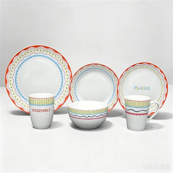 Decal‑Printed Porcelain Dinnerware Collection, 4 Assorted Colorful Pattern Ceramic Plates Bowls Mugs Tableware For Wholesale factory