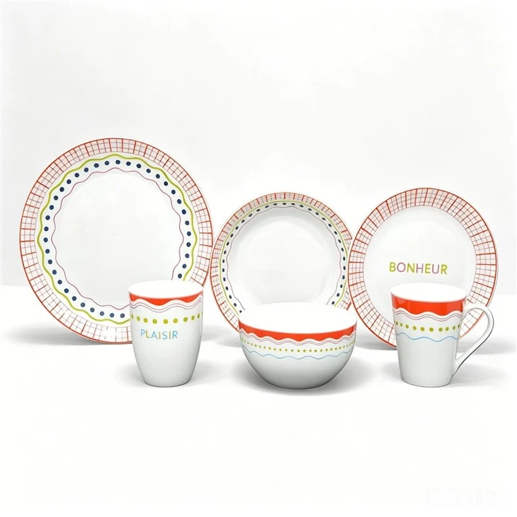 Decal‑Printed Porcelain Dinnerware Collection, 4 Assorted Colorful Pattern Ceramic Plates Bowls Mugs Tableware For Wholesale high quality