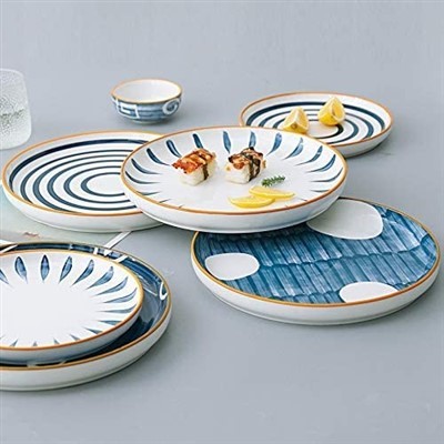 Nordic Blue Gold Rim Ceramic Tableware Plates factory