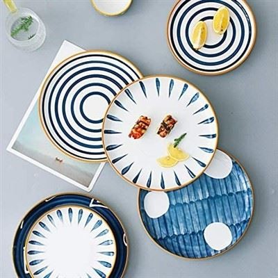 Nordic Blue Gold Rim Ceramic Tableware Plates best