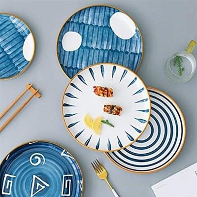 Nordic Blue Gold Rim Ceramic Tableware Plates