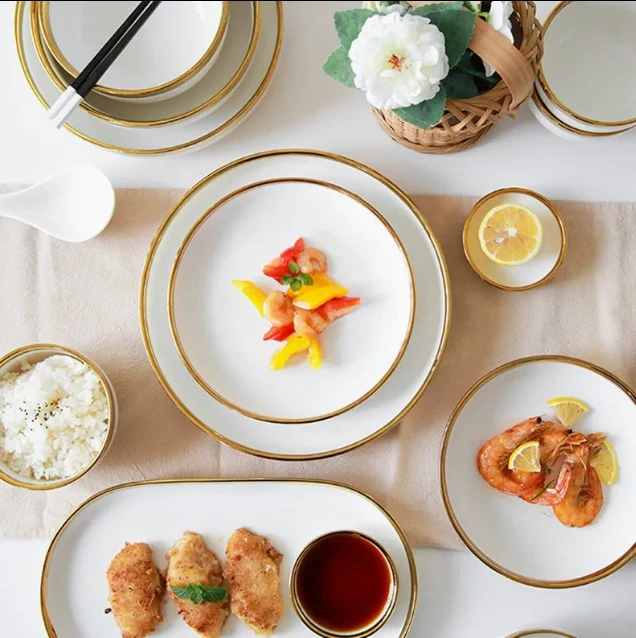 Nordic Gold Rim Best Ceramic Dinner Dishes high quality