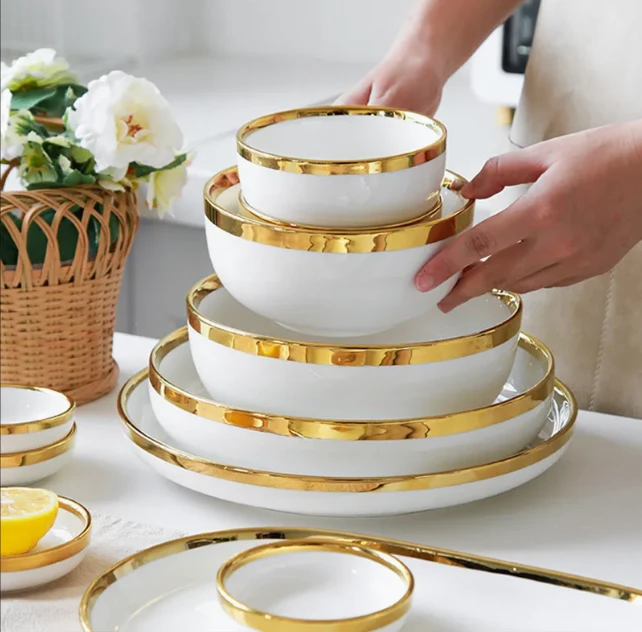 Nordic Gold Rim Best Ceramic Dinner Dishes factory