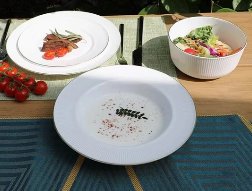 Opal Glass Dinnerware Set With Golden Rim