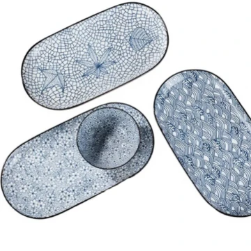 Oval-shaped Blue Color Ceramic Plates